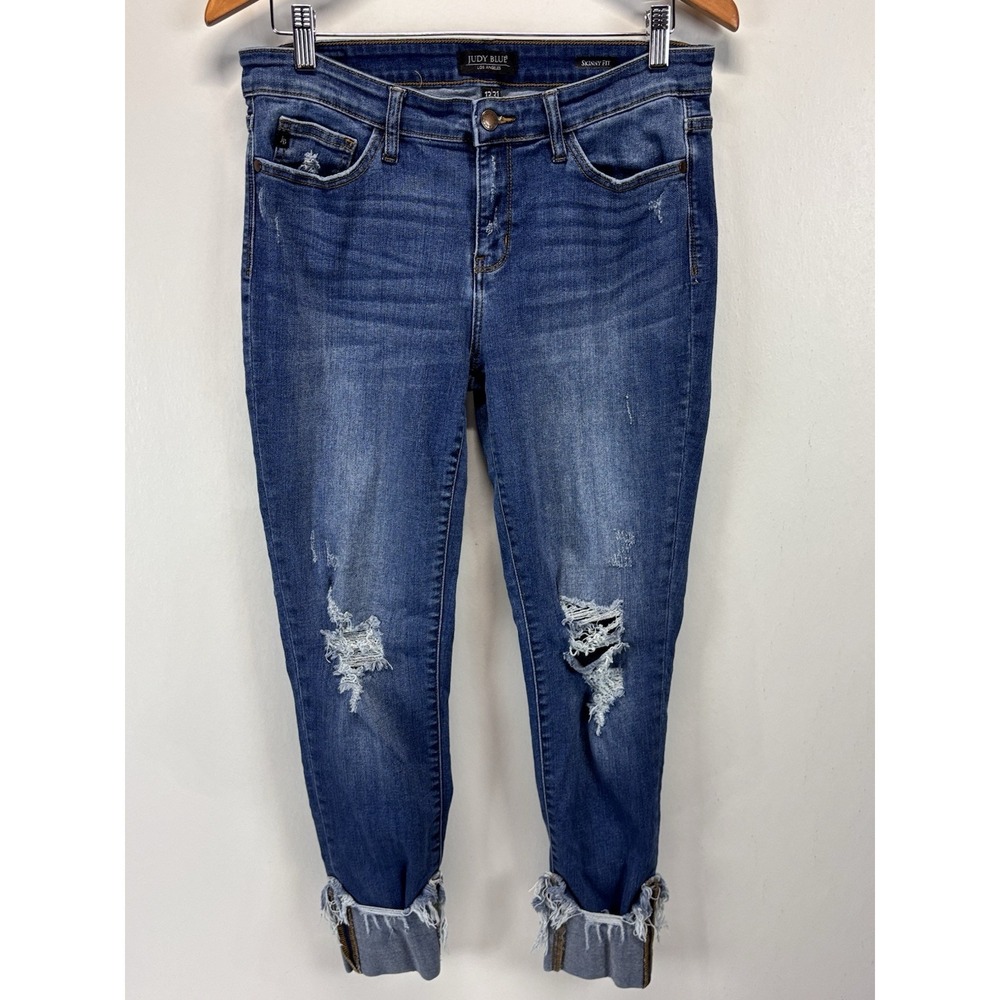 Judy Blue Skinny Fit Jeans Sz 13 31 Women's Stretch Raw Hem Distressed